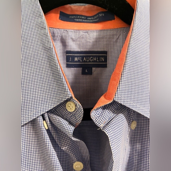 J McLaughlin Men’s Superfine 100% Cotton Button Shirt Size Large Blue White - Picture 2 of 3